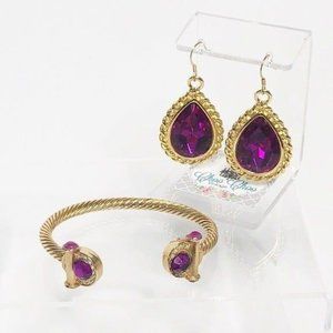 Bold Gold & Purple  Elegant  Earrings & Bracelet Jewelry Set